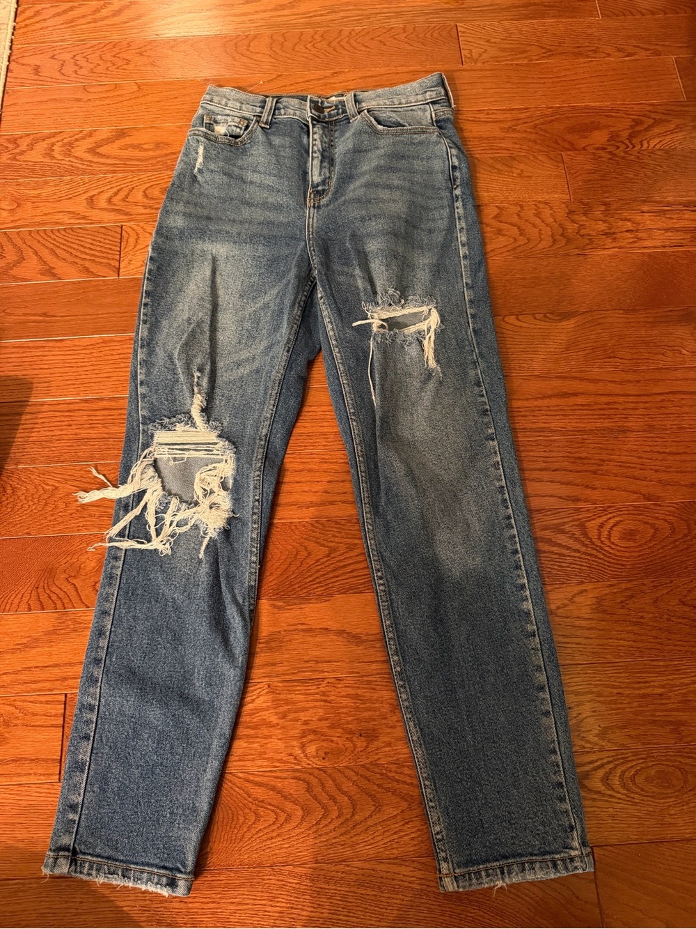 Cello Distressed Straight-Leg Jeans in Blue Wash